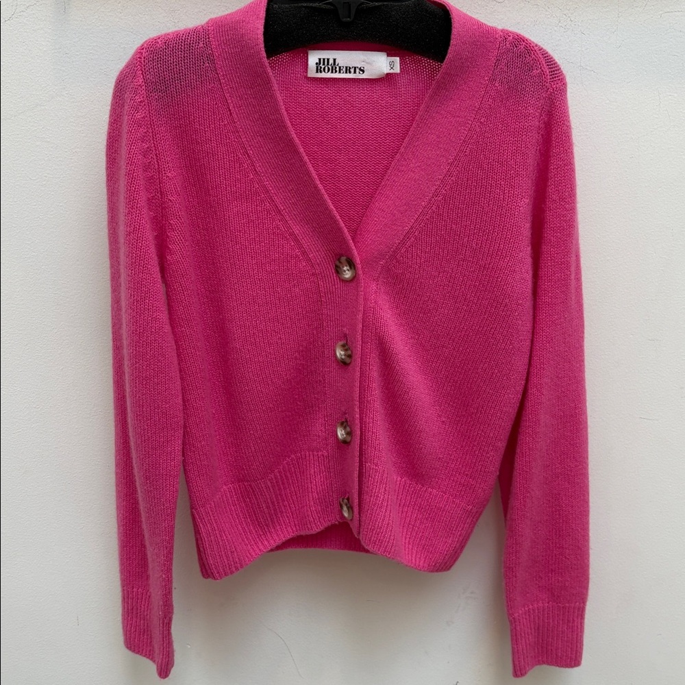 Jill Roberts Brand Pink Cardigan VNeck Button Down Cashmere Sweater